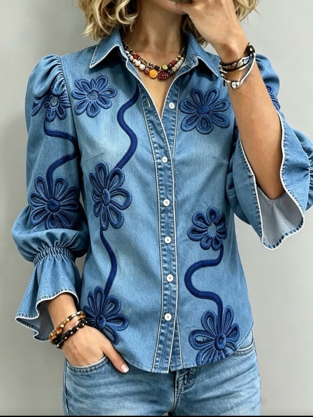 NWT Blouse with denim “effect” (not jeans) material P-P - approx 22.5